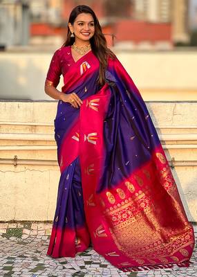 blue balaji tilak woven soft silk blend saree 4