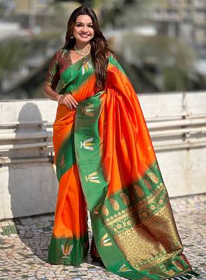 orange balaji tilak woven soft silk blend saree 1