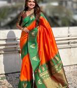 orange balaji tilak woven soft silk blend saree