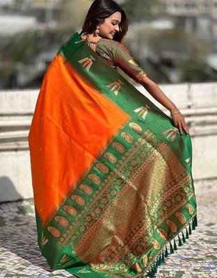 orange balaji tilak woven soft silk blend saree 2