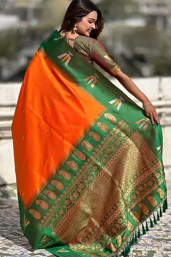 orange balaji tilak woven soft silk blend saree