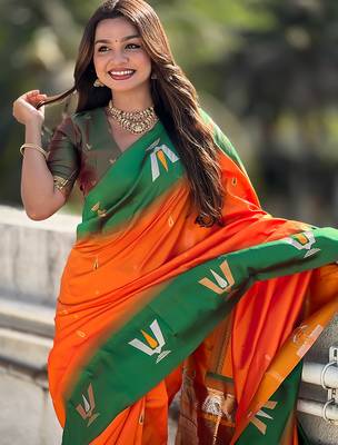 orange balaji tilak woven soft silk blend saree 3