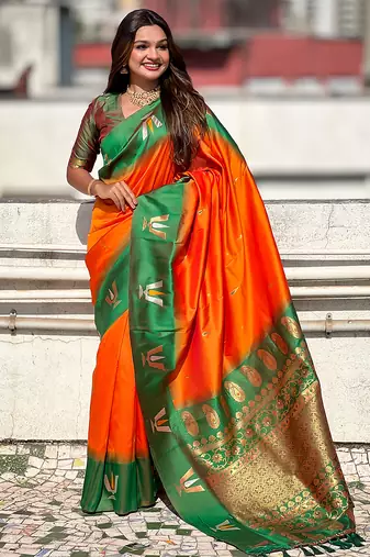 orange balaji tilak woven soft silk blend saree