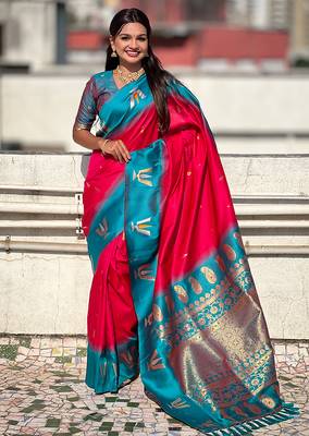 red balaji tilak woven soft silk blend saree 1