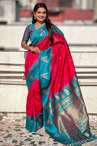 red balaji tilak woven soft silk blend saree
