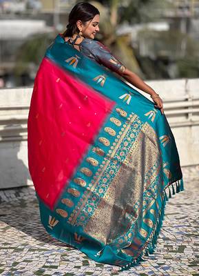 red balaji tilak woven soft silk blend saree 2
