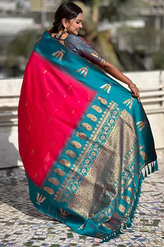 red balaji tilak woven soft silk blend saree
