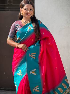 red balaji tilak woven soft silk blend saree 3