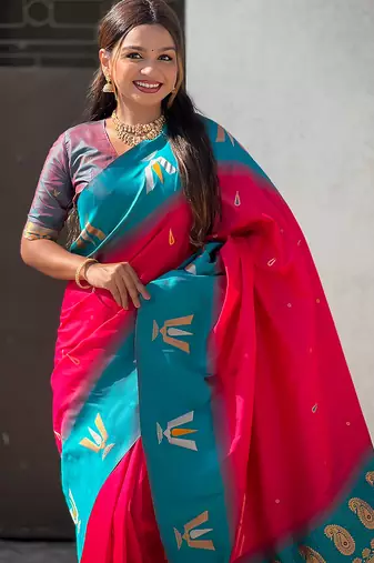 red balaji tilak woven soft silk blend saree