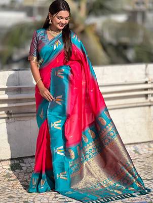 red balaji tilak woven soft silk blend saree 4