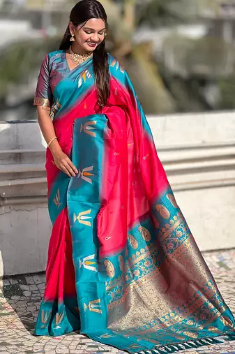red balaji tilak woven soft silk blend saree