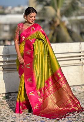 mahendi balaji tilak woven soft silk blend saree 1