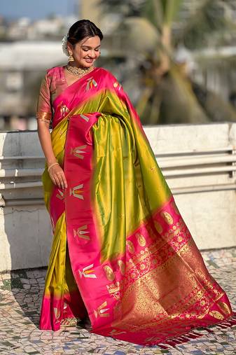 mahendi balaji tilak woven soft silk blend saree