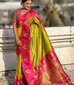 mahendi balaji tilak woven soft silk blend saree