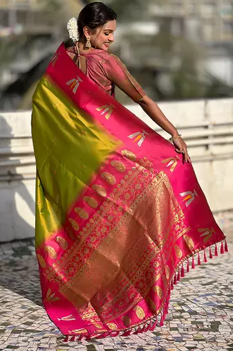 mahendi balaji tilak woven soft silk blend saree