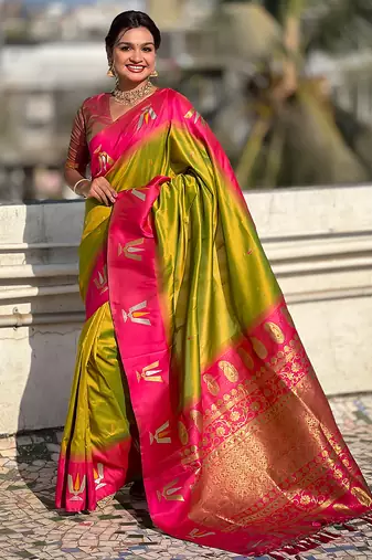 mahendi balaji tilak woven soft silk blend saree