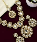 Gold plated kundan studded long necklace set