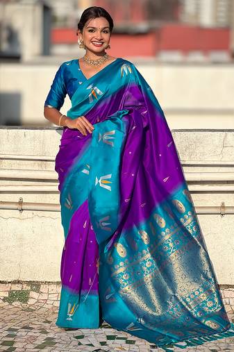 lavender balaji tilak woven soft silk blend saree