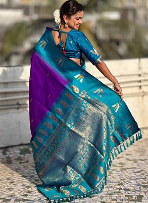 lavender balaji tilak woven soft silk blend saree 2
