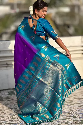 lavender balaji tilak woven soft silk blend saree