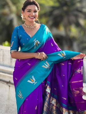 lavender balaji tilak woven soft silk blend saree 3