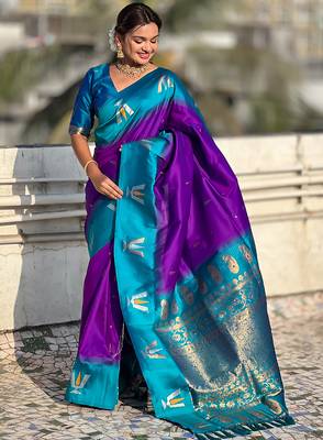 lavender balaji tilak woven soft silk blend saree 4