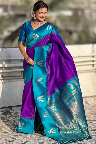 lavender balaji tilak woven soft silk blend saree