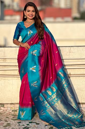 pink balaji tilak woven soft silk blend saree