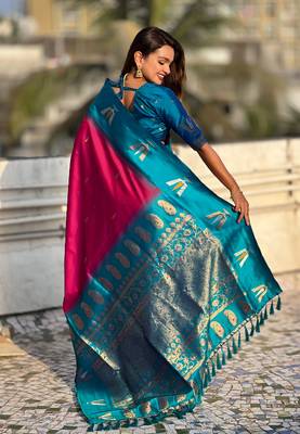pink balaji tilak woven soft silk blend saree 2