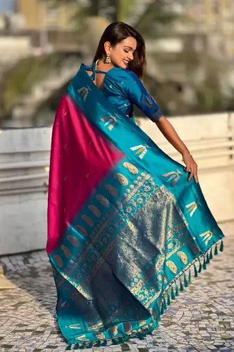 pink balaji tilak woven soft silk blend saree