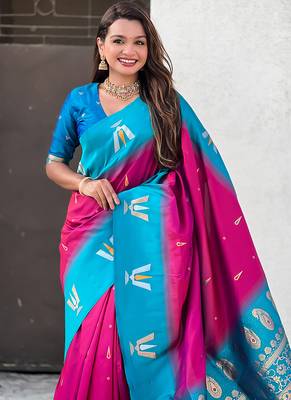 pink balaji tilak woven soft silk blend saree 3