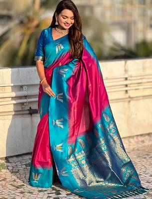 pink balaji tilak woven soft silk blend saree 4