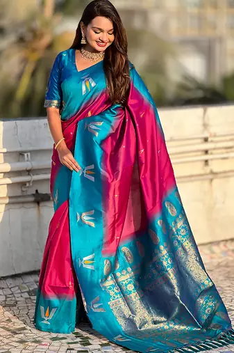 pink balaji tilak woven soft silk blend saree