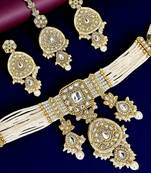 Gold plated kundan studded floral choker set