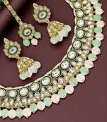 Gold plated kundan studded pink mint choker necklace set
