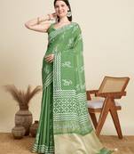 Green blended cotton saree