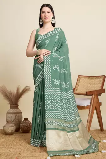 Grey blended cotton saree