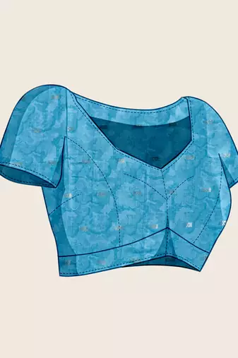 Tea blue cotton woven border and printed saree