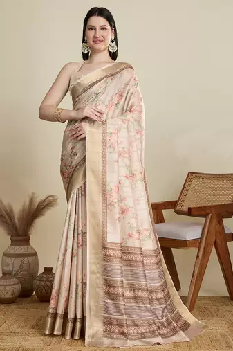 Off white cotton woven border and printed saree