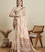 Off white cotton woven border and printed saree