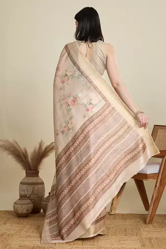 Off white cotton woven border and printed saree