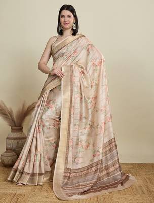Off white cotton woven border and printed saree 3