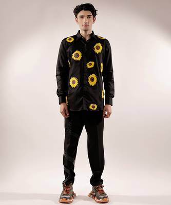 Quilted sunflower black cotton shirt 1