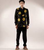 Quilted sunflower black cotton shirt