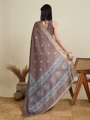 Purple cotton woven border and printed saree 2