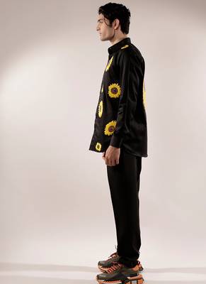 Quilted sunflower black cotton shirt 2
