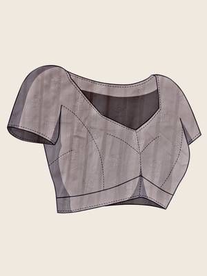 Grey cotton woven border and printed saree 5