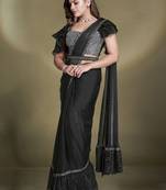 ready to wear two tone satin silk sequins beads work saree with stitched blouse