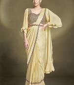 ready to wear crepe satin silk sequins beads work saree with stitched blouse
