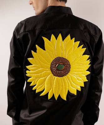 Quilted sunflower black cotton shirt 3